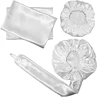 Kit Touca Difusora + 1 Touca + 2 Fronhas Cetim Seda Branca