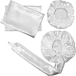 Kit Touca Difusora + 1 Touca + 2 Fronhas Cetim Seda Branca