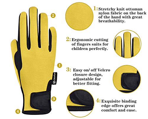 Chinfun Kids Horse Riding Gloves Child Winter Gloves Cycling Gloves Windproof Warm Gloves Perfect For Cycling Riding Running Skiing And Winter Outdoor Activities Yellow Size Xl 12-14 #TOP1