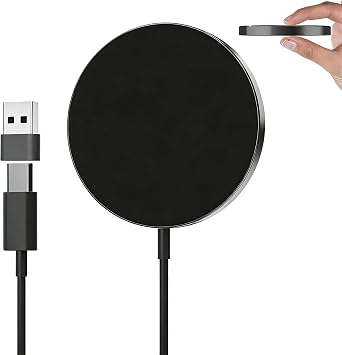 for MagSafe Charger 15W Magnetic Wireless Charging Pad for iPhone 17 16 15 14 13 12 Air Pro Max Plus mini/AirPods 2 3 Pro, Slim Portable Strong Magnet Quick Charger, USB-C/A Ports Black
