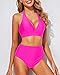 Tempt Me Women Hot Pink Two Piece High Waisted Bikini Set Swimsuits Push Up Halter Tummy Control Bottoms Bathing Suits M