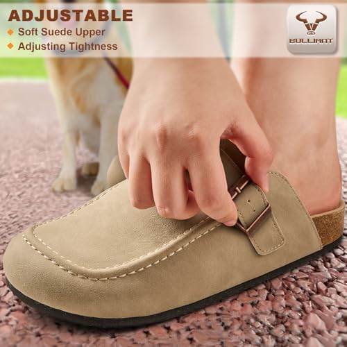 Image of BULLIANT Women Mules Clogs-Memory Foam Cushioned Cork Footbed-Fleece Lined