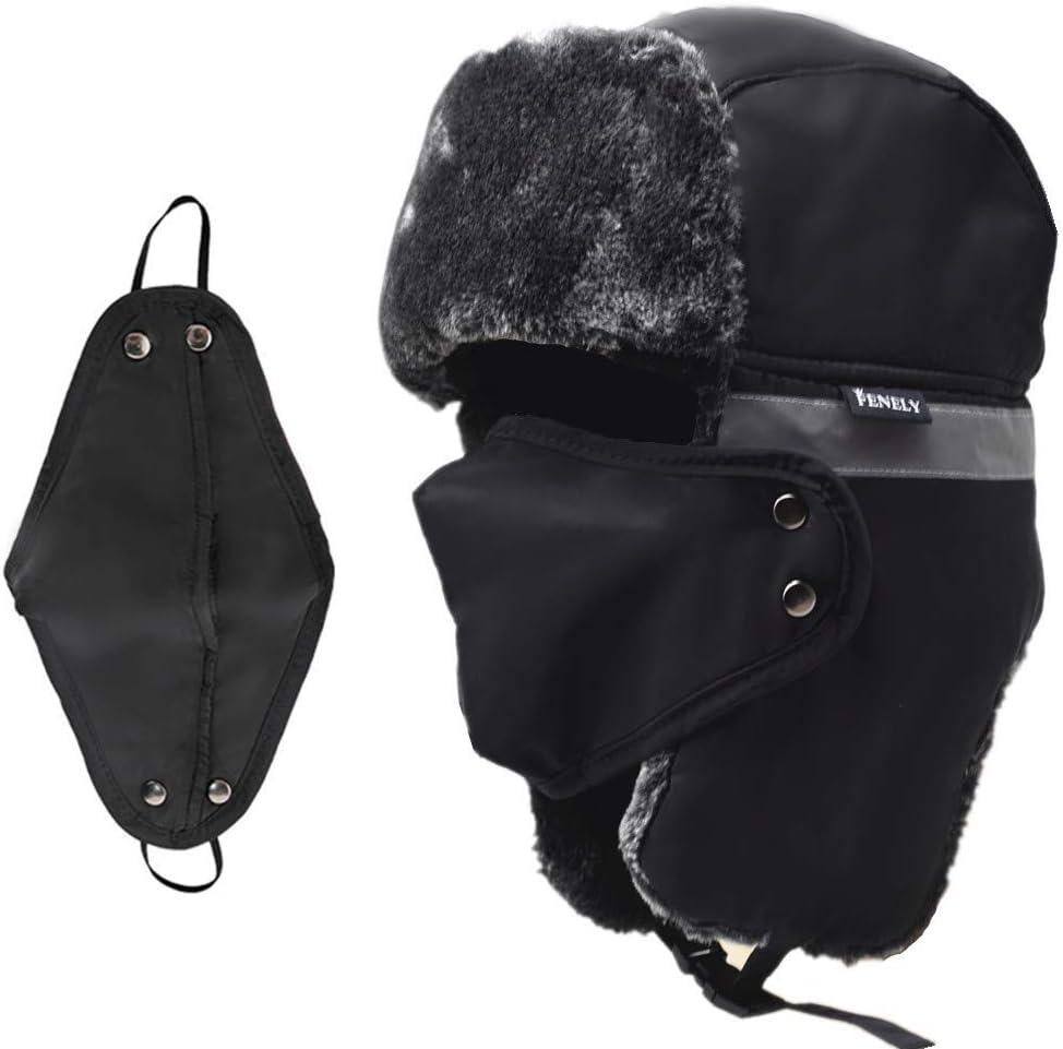UOUDIOWinter Trapper Ski Hat for Men and Women Trooper Russian Warm Hat with Windproof Mask Outdoor Skiing Ushanka Hat
