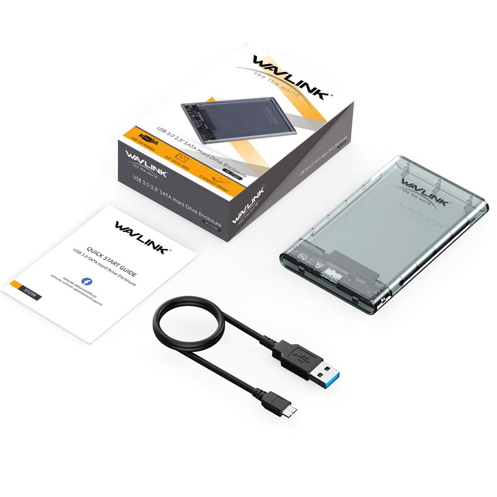 WAVLINK USB 3.0 Drive SATA Dur Externe du boîtier 2,5 Pouces SATA I/II/III Disque Dur SSD Disque Dur Support Box Clair
