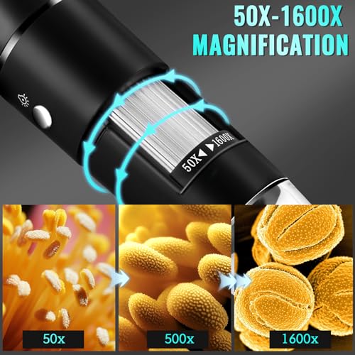 Image of USB Digital Microscope, 50X-1600X Magnification Handheld Digital Microscope with Adjustable Stand, Compatible with Android Phone, Mac, Windows PC