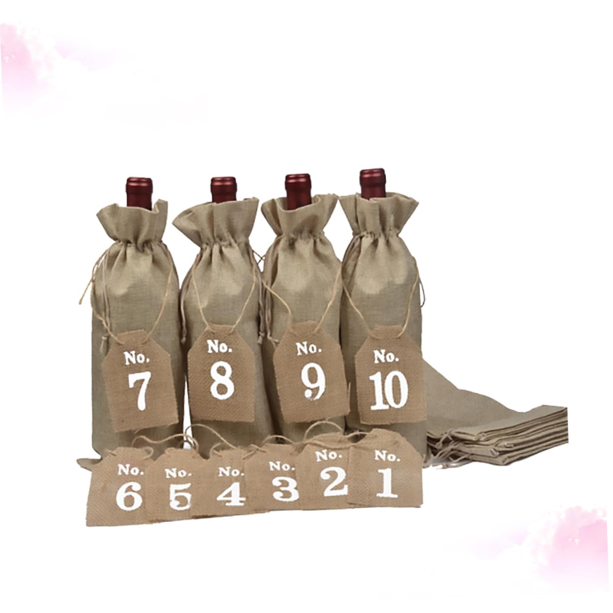 Paquet à Vin et Rangement de Bouteilles de Vin Lot de 20 en Toile de Jute et Étiquette Numérotée avec Cordon de Serrage pour Décoration de Fête