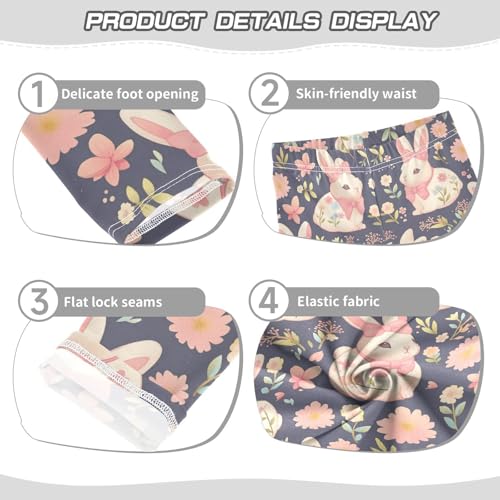 Wusikd Cute Bunny Pink Bow Girls' Leggings Toddler Doodles Flowers Kids Yoga Pants Dance Active Tights 4T3