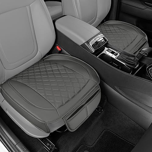 Image of Motor Trend Car Seat Cushion, 2 Pack - Diamond Stitched Faux Leather Seat Covers for Cars Trucks SUV, Gray Padded Car Seat Covers with Storage Pockets, Premium Automotive Seat Covers for Front Seats