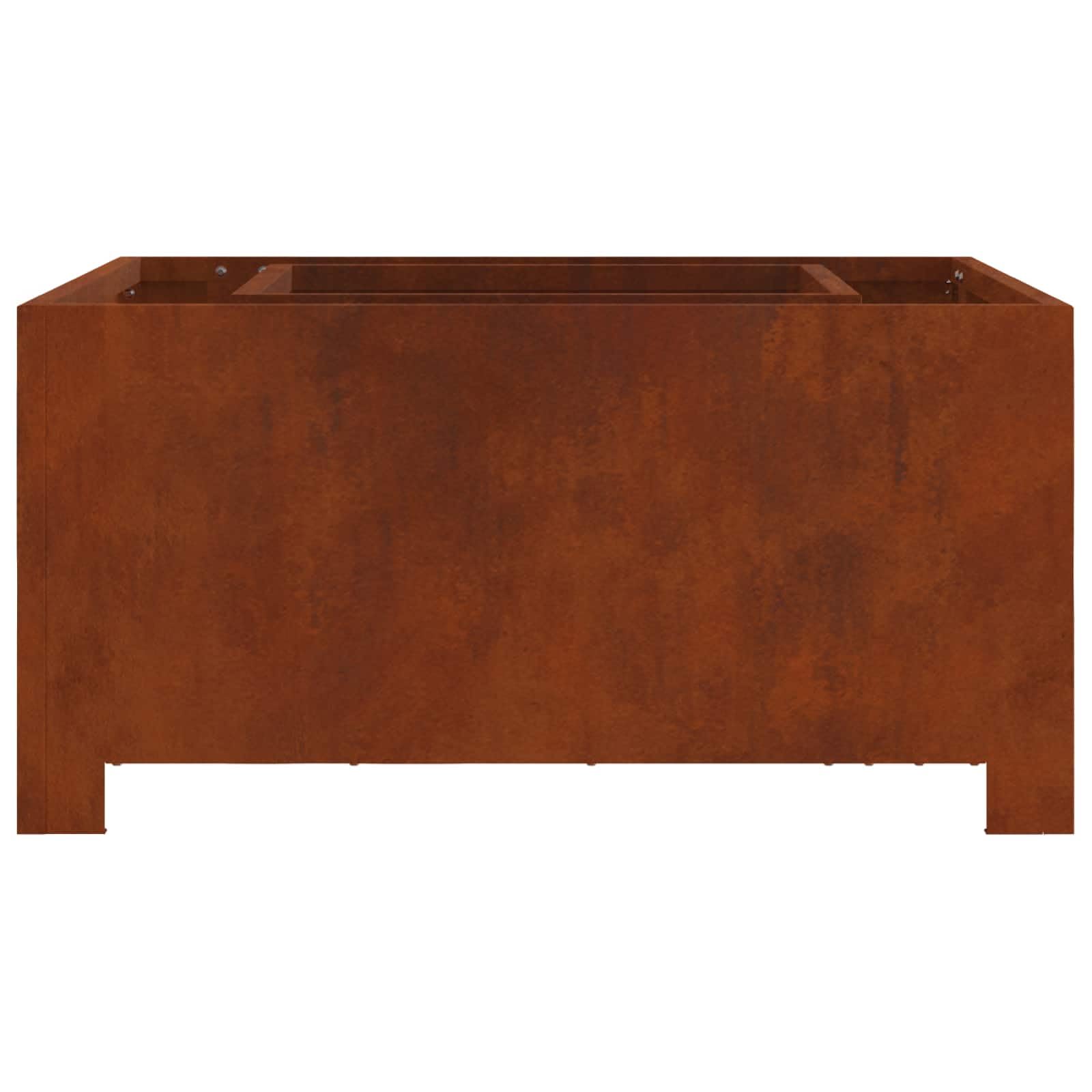 Quadratischer Außenfeuergrill aus wetterfestem Stahl, 80 x 80 x 40 cm, Braun – Portable Feuerstelle für Gartenparty mit hitzebeständiger, rostbeständiger Oberfläche und mattem