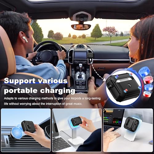 Image of RFUNGUANGO AirPods Pro 2 Case with Lock Phone Stand Magsafe, Black