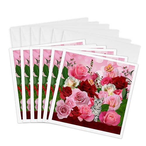 Carte de voeux 3drose GC 79435 roses rouges et chat tigré pour juin 16x15,2 cm
