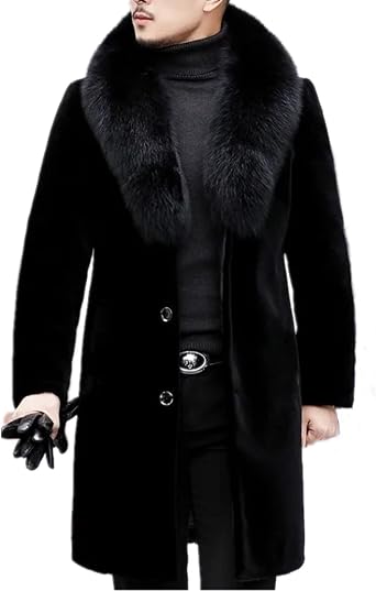 Men Long Faux Fur Coat Fluffy Fur Collar Luxury Outerwear Winter Thicken Warm Overcoat Soft Jacket