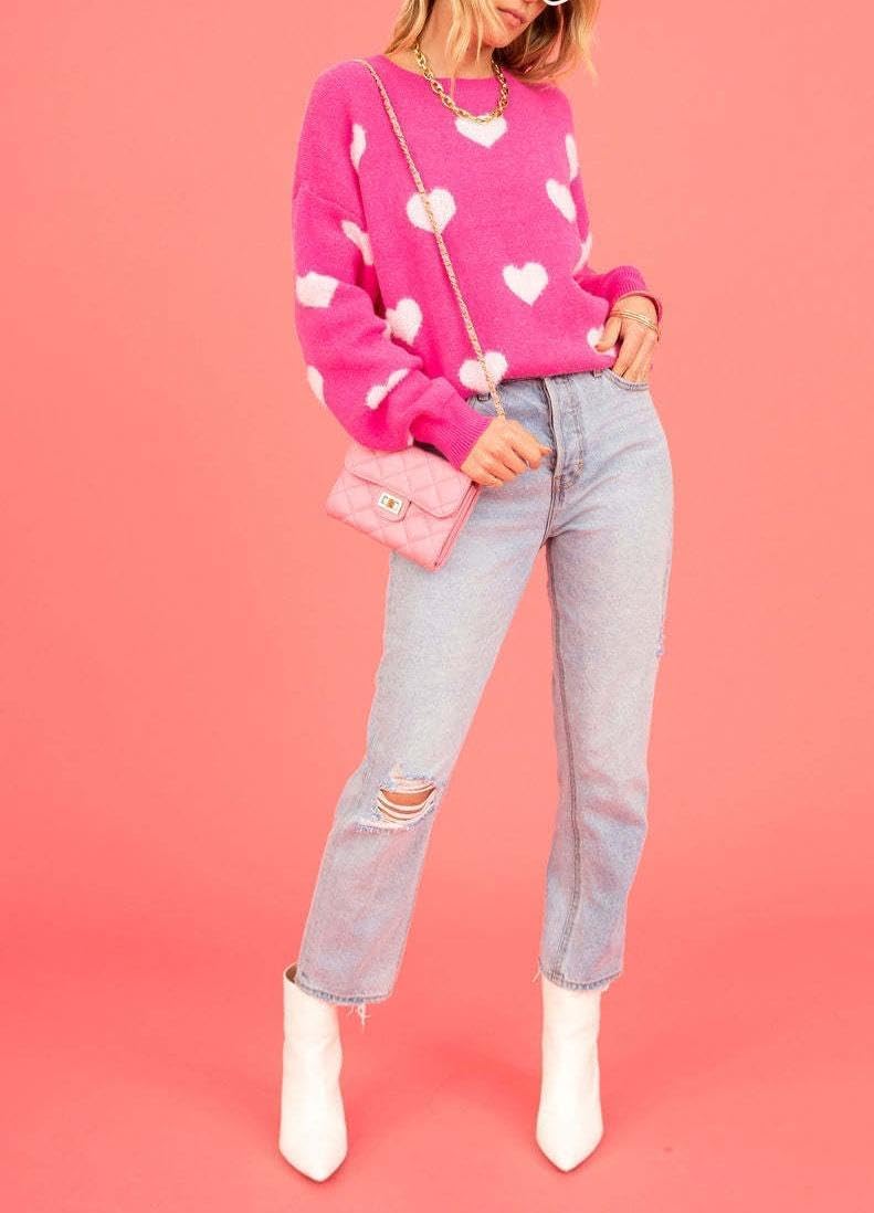 Heart Print Sweater for Women Cute Love Shaped Sweatshirt Casual Crewneck Galentine Shirt Pullover Tops - Image 2