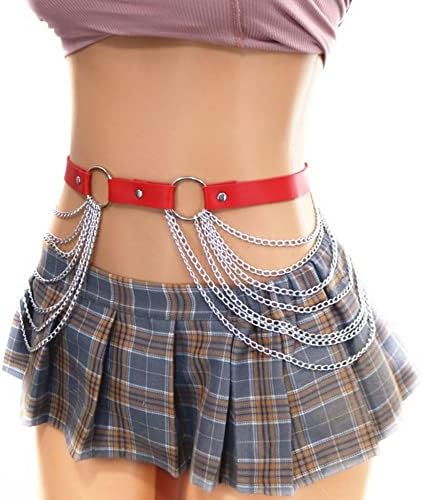 ryusptcna Women’s Sexy Lingerie Leather Garter Belt Chain Adjustable Punk High Waist Nightclub Body Harness Accessories
