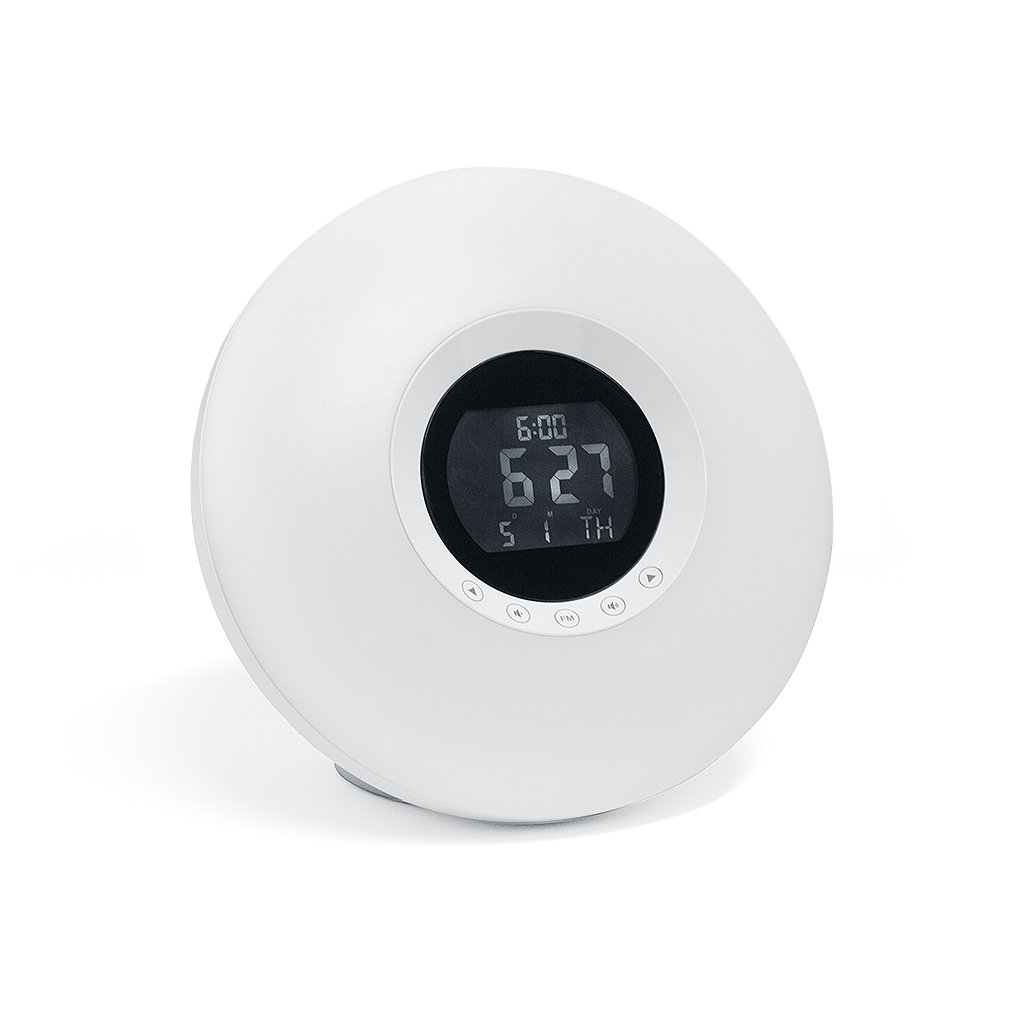 Balvi Radio Despertador Lunar Color Blanco con luz, Alarma, FM, LCD Screen, Snooze, Ajuste de Brillo Plástico ABS 17cm