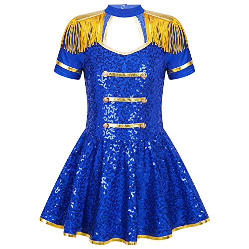 Moily Kids Girls Sequins Drum Majorette Marching Band Mock Tassel Short Sleeve A Line Uniform Dress