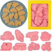 8 Pcs Transportation Vehicle Cookie Cutters Set Baking Molds 3D Transportation Vehicle Press type Cookie Cutter for Baking, Fondant, Cheese, and Pastries
