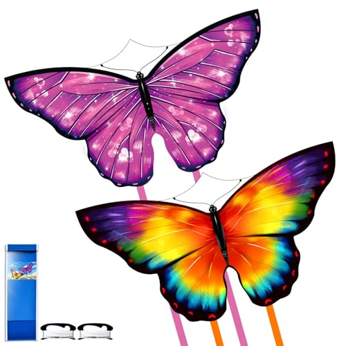 Simxkai Lot de 2 cerf-Volant Papillon faciles à Voler pour Enfants, Adultes, débutants (Rouge et Violet)