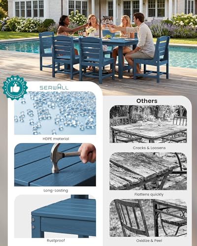 Image of SERWALL Armless Outdoor Dining Chair Set of 2, All Weather Resistant,Blue