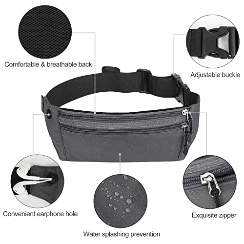 MYCARBON Bauchtasche Gürteltasche Flach Reisen Sport Hüfttasche RFID 100% Diebschutz | Wasserdicht | Joggen Fahrradfahren Reise Laufen | Hüfttasche Damen Herren Grau