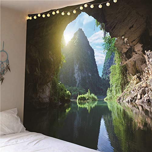 Tapiz de pared de poliéster premium KnSam con estampado duradero de río verde para salón, 150x150cm 3