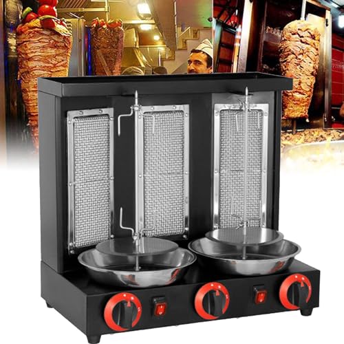 YEHOZZ Vertical Kebab Doner Meat Grill Stainless Steel Burners Rotisserie Broiler Cooking with Meat Catch Pan, for Commercial and Home Kitchen,Black-L