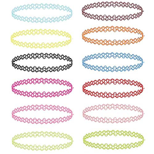 Relbcy Choker Necklace Set Colorful Henna Tattoo Girl Pack Stretch Elastic Necklace Jewelry Accessories for Women and Girls(12 pcs)