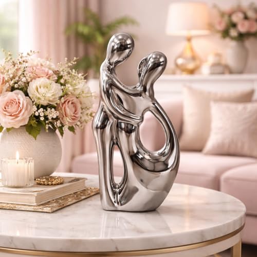 Image of Xtore Abstract Metallic Couple Ceramic Figurine for Modern Home Decor, Symbolic Love Sculpture