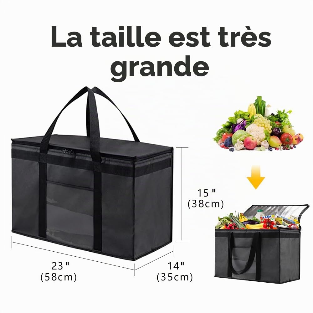 Sac de livraison de nourriture isotherme XXL 80 litres sac de livraison isotherme pliable polyvalent pour Uber Eats Doordash grand sac à pizza isotherme transport de nourriture ou d'épicerie