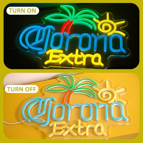 Image of Coro EX Palm Tree Beer Neon Sign for Man Cave, Neon Light Up Sign for Bar Pub Store Party Club Bistro, Light Up Bar Neon Signs for Wall Decor