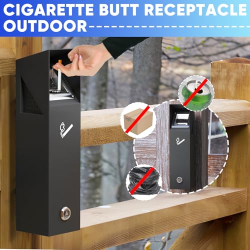Image of Wall Mounted Trash Can Outdoor, Easy to Clean, Black Metal Trash Bin Container for Patio,Restaurants,Hotels,Pub Clubs (Ripple Black)
