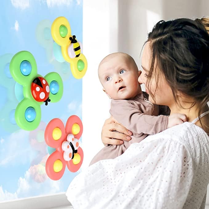 Image of 3Pcs Suction Cup Spinner Toys for Baby 1-2 Year Old | Baby Toys for Bath Time and High Chair Fun | Perfect First Birthday Baby Gifts and Sensory Toys for Toddlers 12-18 Months (Bees)