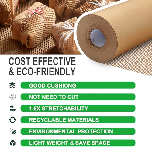 Honeycomb Packing Paper 30CM X 30M Moving Suppliers Bubble Cushioning Wrap Paper Roll for Moving/Shipping/Packing with 80 Fragile Sticker Protective Eco Friendly & Recyclable (30CMX30M)