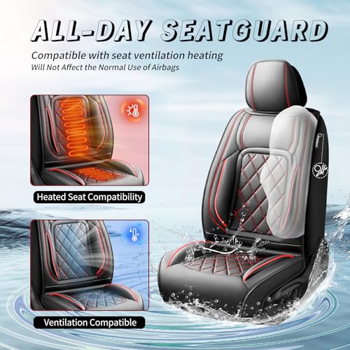 Image of Car Seat Covers Compatible with Chevy Equinox 2011-2025 2026, Premium Leather Breathable, Wear Resistant, Airbag Compatible, All-Weather Protection & Full Coverage, 2 Front Seat Red Line Black