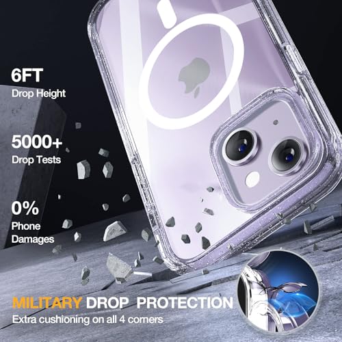 Image of Miracase Glass Series Designed for iPhone 14 Plus Case 6.7 inch, 2023 Upgrade Full-Body Magnetic Clear Case with Built-in 9H Tempered Glass Screen Protector,Compatible with MagSafe,Clear Glitter
