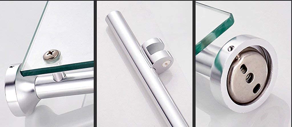 Estante de Vidrio Templado Doble Palanca Individual Estante de baño con Barra de Toalla y riel montado en la Pared de Aluminio (Size : 48 * 12 * 44CM)