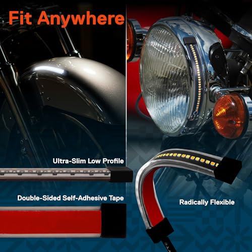 Image of TRUE MODS 2pc 5 inch LED Motorcycle Front Fork Switchback Cold White DRL Running & Amber Turn Signal Light Strip Kit [Waterproof] [Blinker] Flexible Self Adhesive Universal Surface Mount for UTV ATV Bike