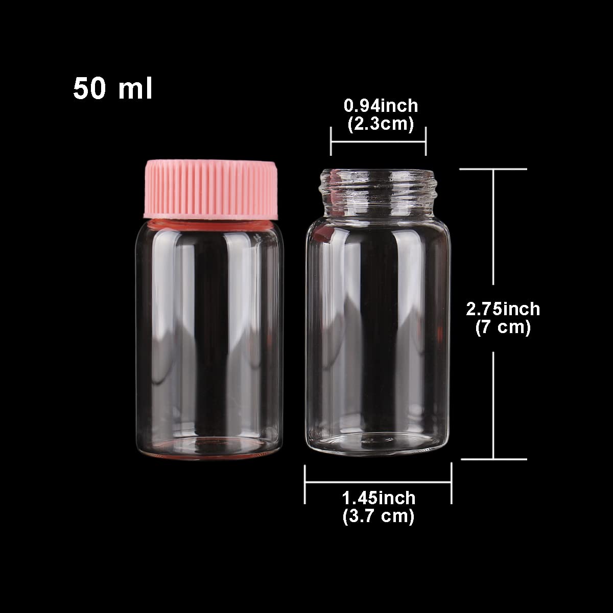 Amazon｜12個50ml-37x70mmピンクのプラスチック蓋付きガラス瓶、空の