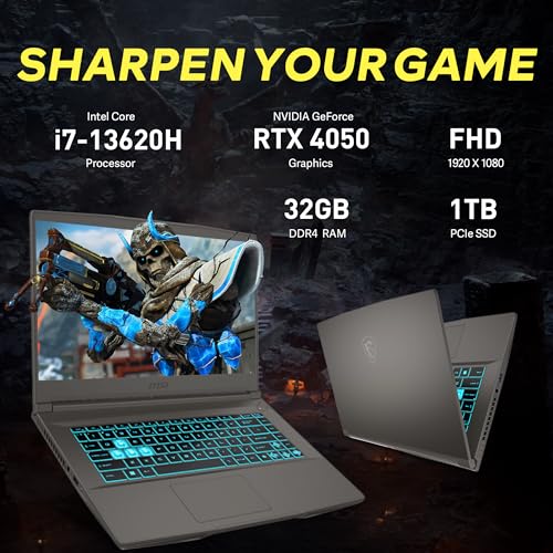 Image of msi Thin 15.6 inch FHD 144Hz Gaming Laptop, Intel Core i7-13620H, NVIDIA GeForce RTX 4050, 32GB DDR4, 2TB Storage(1TB SSD+1TB Docking Station), Backlit Keyboard, Wi-Fi 6E, HD Camera, Win 11 Pro, Gray