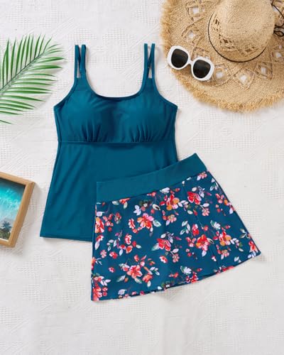 Image of Women Tankini with Skirt Two Piece Swimsuits Tummy Control Bathing Suit