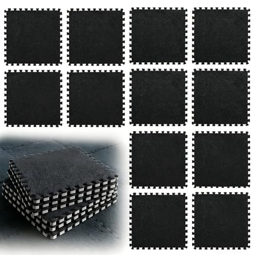 LUPATDY 12 Pièces Tapis Mousse, Dalles Mousse, Carreaux de Sol Emboîtables en Peluche, Dalle Chambre Enfant, Tapis Puzzle pour Salon et Chambre à Coucher,...