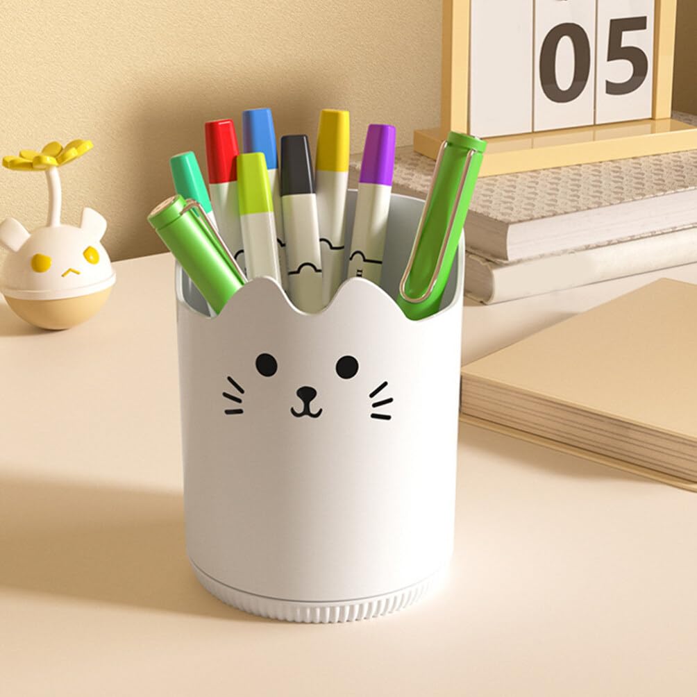 Amazon.co.jp: Happyyami ペン立て 可愛い 猫 白 回転式 ペン置き ペン 