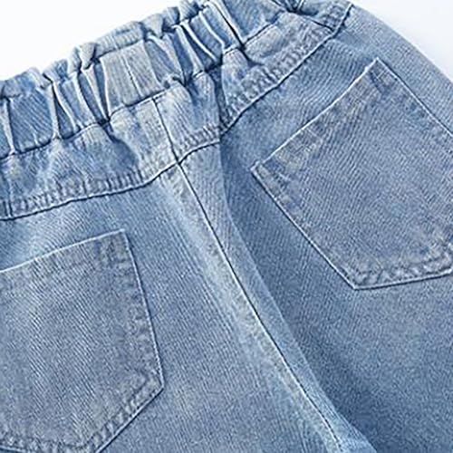 Girls Baggy 𝐒tretch Jeans Wide Leg Tassel 𝐅rayed 𝐇em Elastic Waist Denim Pants Kids Straight Leg Casual Trousers2