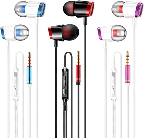 Kamon Paquete de 3 auriculares con control remoto y micrófono, auriculares estéreo con cable para iPhone, Android, smartphones, iPod, iPad, MP3, se