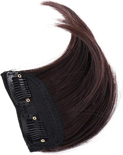 Extensiones de cabello esponjoso con flecos color negro engrosamiento con horquilla fleco frontal para mujer marrón