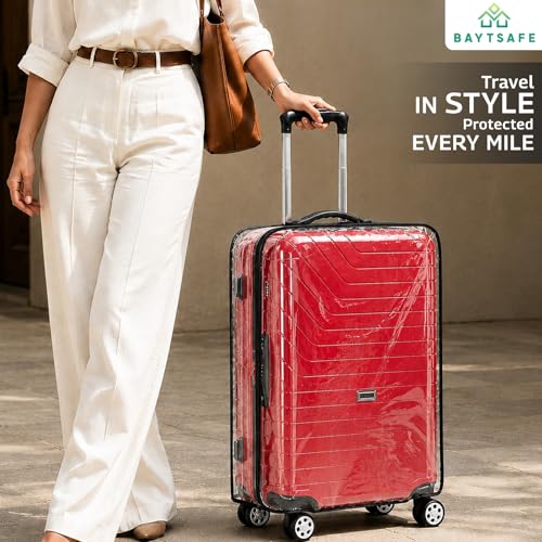 Image of Trolley Bag Cover 24 Inch | Waterproof Dustproof PVC Suitcase Protector with Zipper | Transparent Luggage Cover for Medium Trolley Bags | Travel Baggage Protector