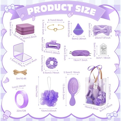 74Pcs Baby Shower Prizes for Game Winners Baby Shower Favors Gifts including Headband Hair Brush Jewelry Box with Gift Bag for Baby Shower Game Prizes Wedding Bridal Shower Favors (Purple)