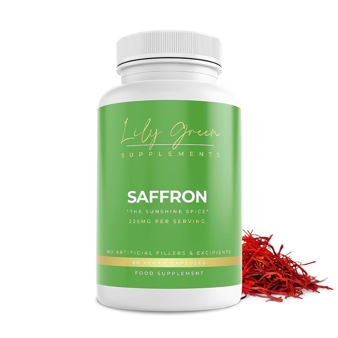 Lily Green Saffron Supplements | 225mg Per Serving Mood Enhancer Supplements | Anti-Inflammatory & Antioxidant Support | Non-GMO, No Artificial Additives | Made in UK | 60 Saffron Capsules