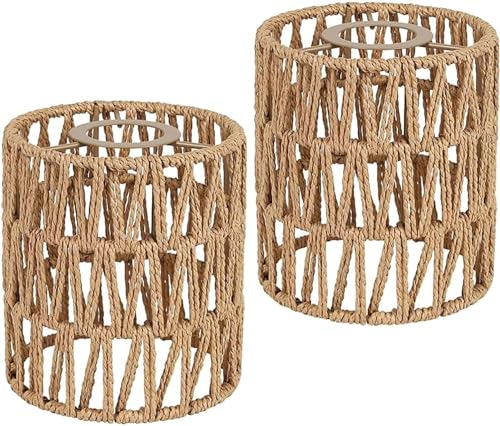 FRIDEKO HOME 2 Stück Boho Rattan Lampenschirm,Universell Lampenschirme...