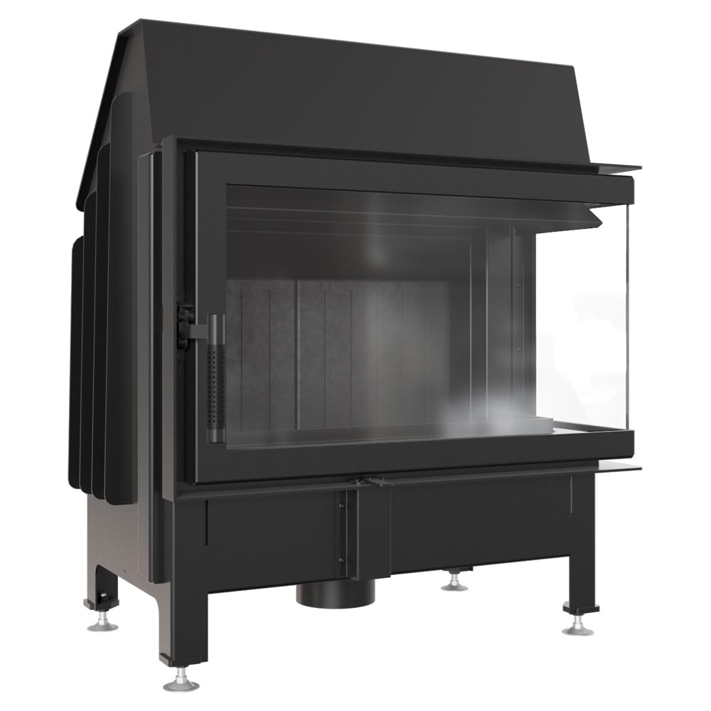 KRATKI Kamineinsatz aus Stahl ZIBI rechts 11 kW Ø 180 schwarz Verkleidung mit Türfeder